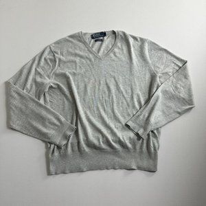 Polo Ralph Lauren Cotton/Cashmere Blend V-Neck‎ Sweater Gray Mens Size LARGE